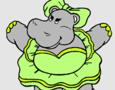 Dibuix Hipopótama amb llaç pintat per ariadna gonzalez tena