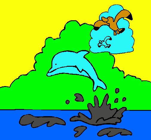 Dibuix Dofí i gavina pintat per laura