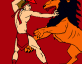 Dibuix Gladiador contra lleó pintat per cristian