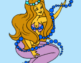 Dibuix Sirena entre bombolles pintat per claus a