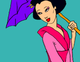 Dibuix Geisha amb paraigua pintat per antonella