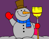 Dibuix ninot de neu amb escombra pintat per oriol