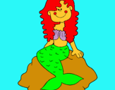 Dibuix Sirena asseguda en una roca  pintat per claus a