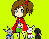 Dibuix Nena amb conills pintat per yuriia