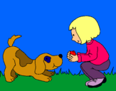 Dibuix Nena i gos jugant  pintat per maria pinart