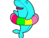 Dibuix Dofí amb flotador pintat per marta castanedo