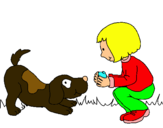 Dibuix Nena i gos jugant  pintat per Maria