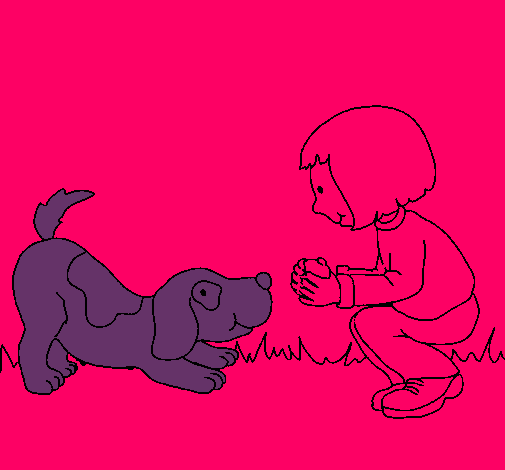 Dibuix Nena i gos jugant  pintat per silvia