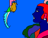 Dibuix Dona i ocell pintat per eva