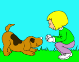 Dibuix Nena i gos jugant  pintat per jana