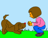 Dibuix Nena i gos jugant  pintat per anònim