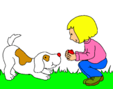 Dibuix Nena i gos jugant  pintat per carla de lamo