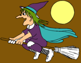 Dibuix Bruixa en escombra voladora pintat per jana