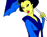Dibuix Geisha amb paraigua pintat per anna