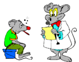 Dibuix Doctor i pacient ratolí pintat per revisions metges