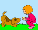 Dibuix Nena i gos jugant  pintat per ALEX