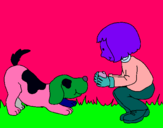 Dibuix Nena i gos jugant  pintat per gemma