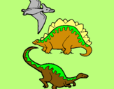 Dibuix Tres classes de dinosauris  pintat per OLEGUER SANS ESQUÉ