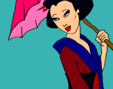 Dibuix Geisha amb paraigua pintat per TOURIYA