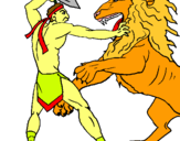 Dibuix Gladiador contra lleó pintat per roma