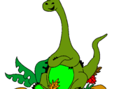 Dibuix Diplodocus assegut  pintat per ORIOL
