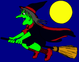Dibuix Bruixa en escombra voladora pintat per piolin
