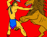 Dibuix Gladiador contra lleó pintat per elisa