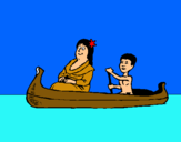 Dibuix Mare i fill en canoa  pintat per marcel cugat
