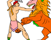 Dibuix Gladiador contra lleó pintat per Abel Mimoun