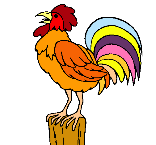 Dibuix Gall cantant  pintat per gall