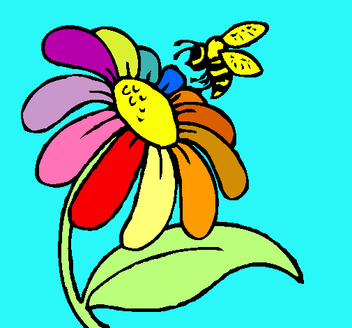 Dibuix Margarida amb abella pintat per elia margar