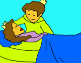 Dibuix La princesa dorment i el príncep pintat per julia