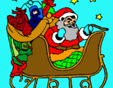 Dibuix Pare Noel en el seu trineu  pintat per Samu