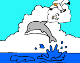 Dibuix Dofí i gavina pintat per joel c