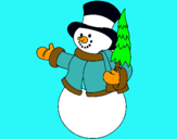 Dibuix ninot de neu amb arbre pintat per c.F 4