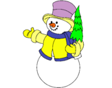 Dibuix ninot de neu amb arbre pintat per johana