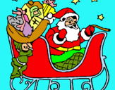 Dibuix Pare Noel en el seu trineu  pintat per eudald