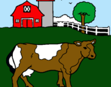 Dibuix Vaca pasturant pintat per lasi
