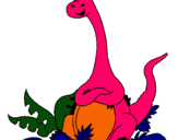 Dibuix Diplodocus assegut  pintat per NURIA