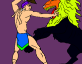 Dibuix Gladiador contra lleó pintat per bielet