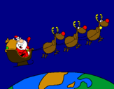 Dibuix Pare Noel repartint regals 3 pintat per nil