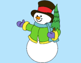Dibuix ninot de neu amb arbre pintat per sara puig blanco