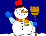 Dibuix ninot de neu amb escombra pintat per Nadal