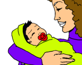 Dibuix Mare amb la seva nadó II pintat per cotto