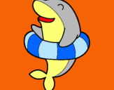 Dibuix Dofí amb flotador pintat per aliona pinar