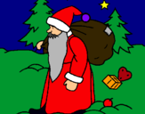 Dibuix Papa Noel repartint regals  pintat per Pep Saula