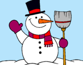 Dibuix ninot de neu amb escombra pintat per joana