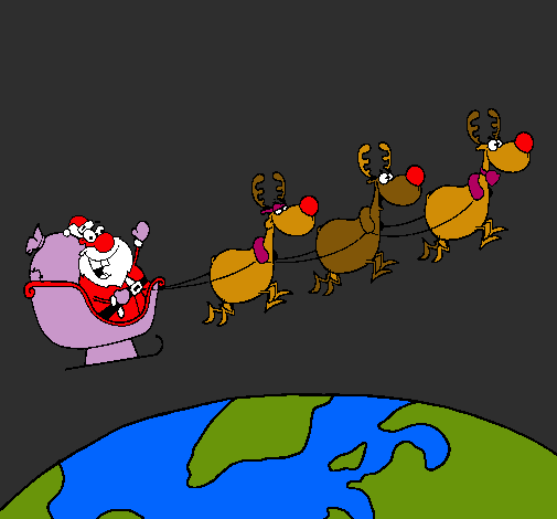 Dibuix Pare Noel repartint regals 3 pintat per itziar