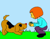 Dibuix Nena i gos jugant  pintat per CERNI VIÑAS