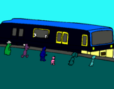 Dibuix Passatgers esperant al tren  pintat per isaac nogué pareja